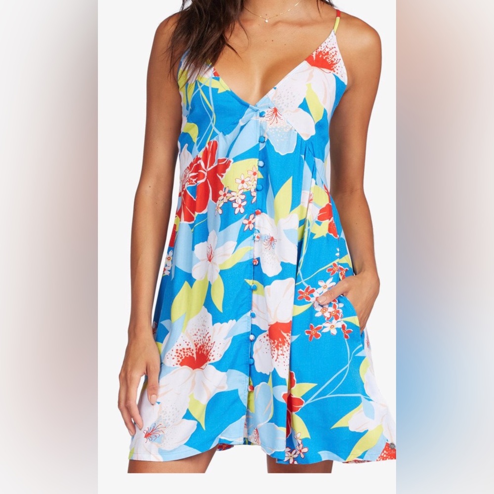 🎉HP🎉Roxy Silver Star Blue Floral Mini Dress